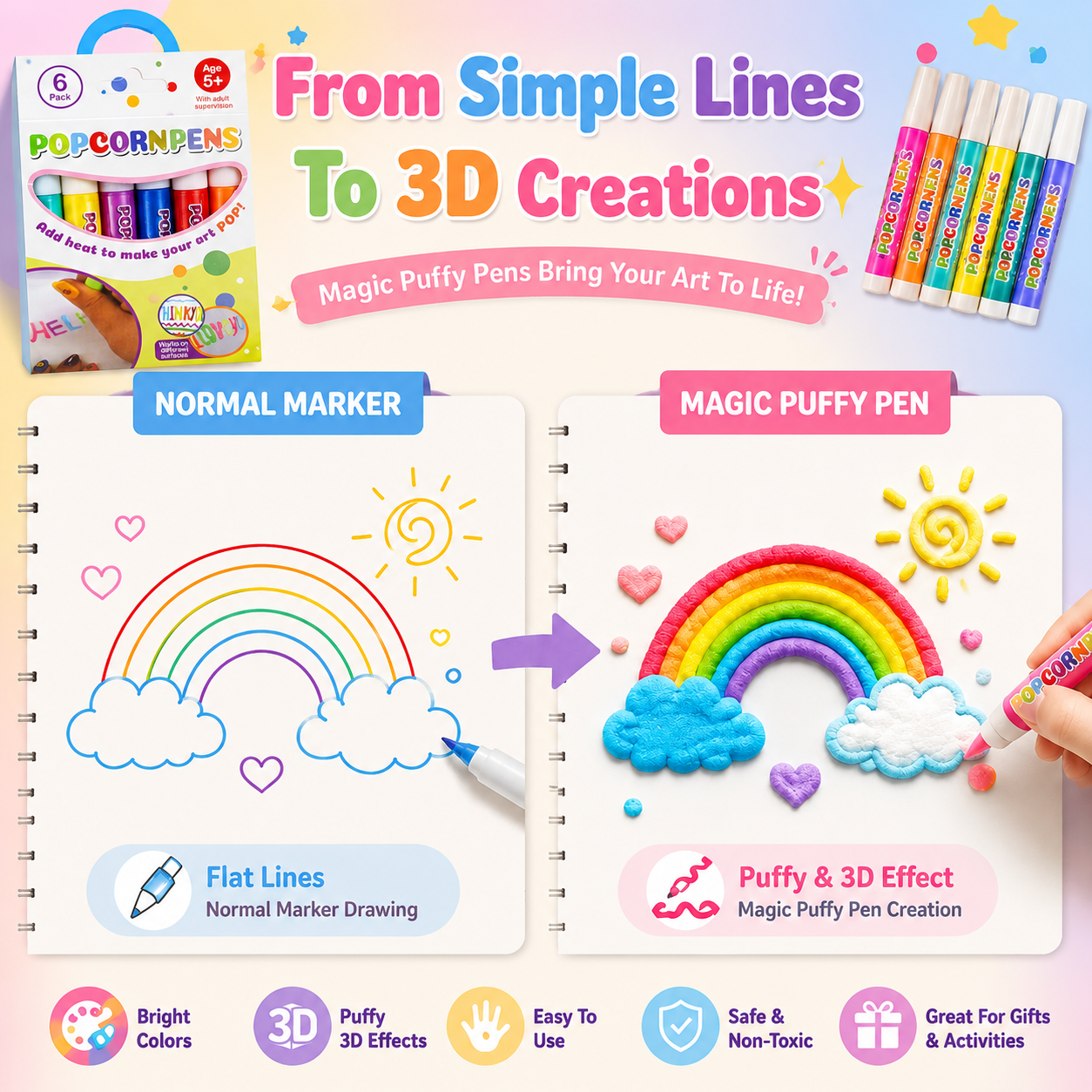 🔥LAST DAY BUY 1 GET 1 FREE🔥Magic Puffy Pens for Kids - 3D Creative Drawing Art Set