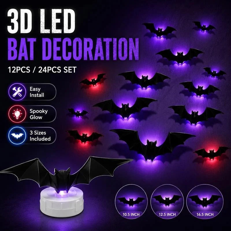 🔥LAST DAY BUY 6 GET 6 FREE-EACH＄1.9🔥3D Bat LED Wall Light, Halloween Decor👻