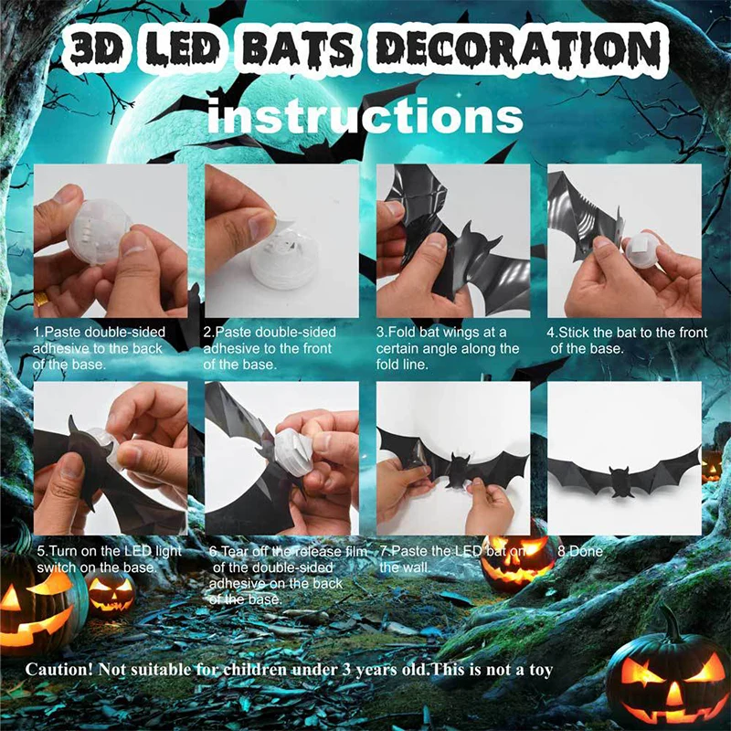 🔥LAST DAY BUY 6 GET 6 FREE-EACH＄1.9🔥3D Bat LED Wall Light, Halloween Decor👻