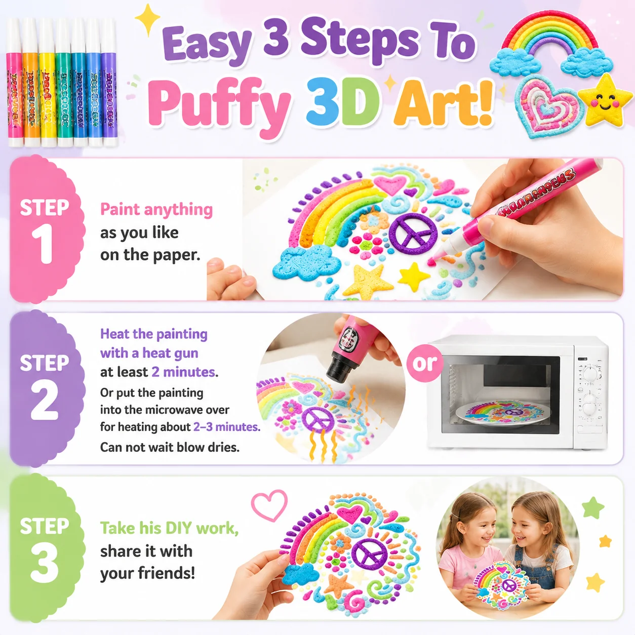 🔥LAST DAY BUY 1 GET 1 FREE🔥Magic Puffy Pens for Kids - 3D Creative Drawing Art Set